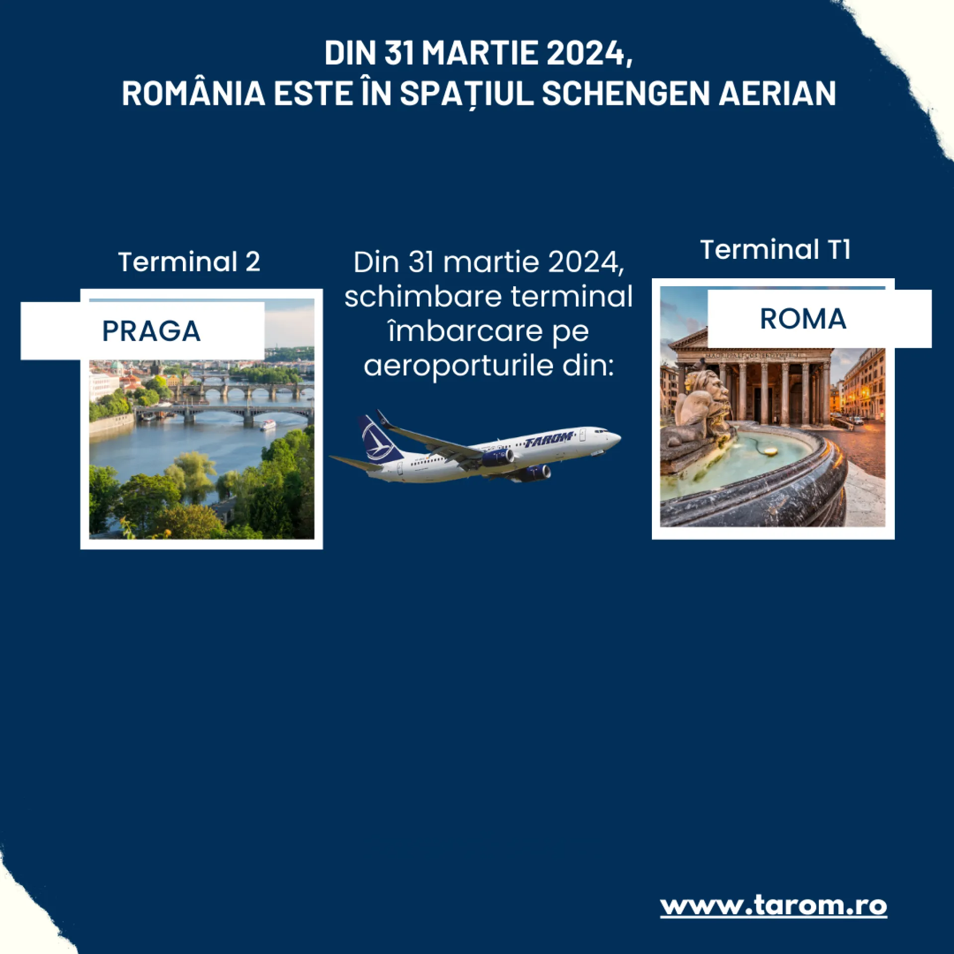 Informare pasageri - schimbare terminal pentru Roma și Praga