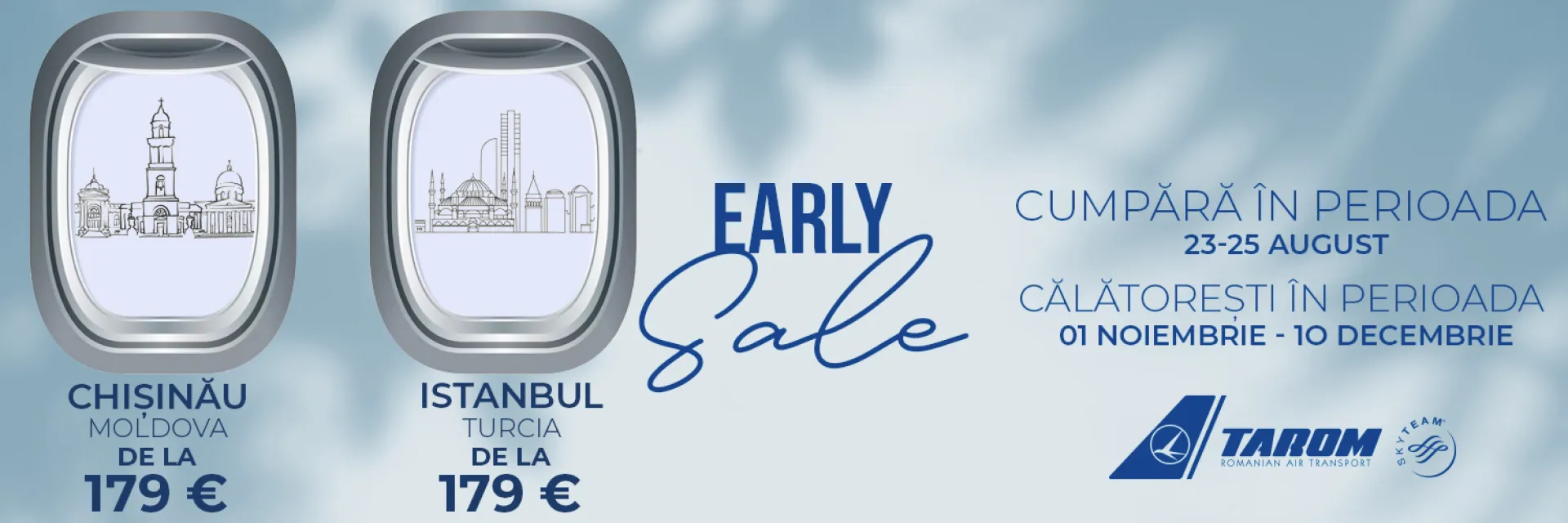 Noi oferte speciale de la TAROM își iau zborul către Chișinău și Istanbul, începând de la 179 de euro