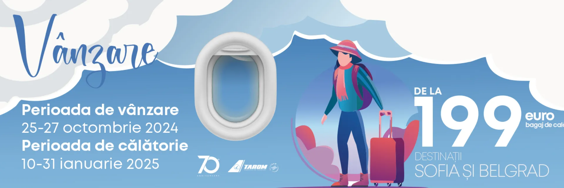 TAROM lansează o nouă promoție pentru bilete dus-întors către Belgrad și Sofia, începând de la 199 de euro