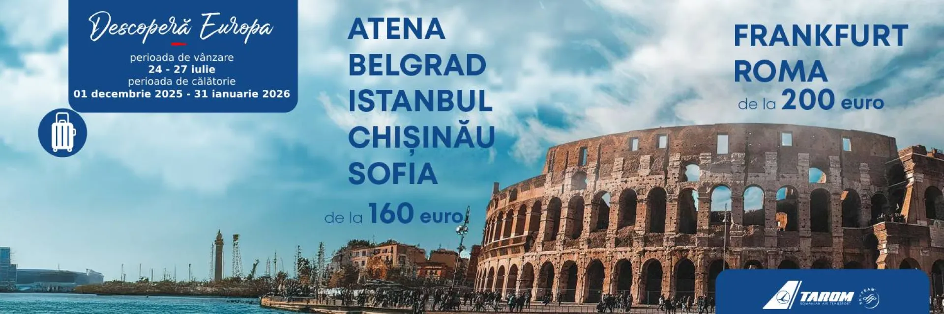 TAROM lansează o nouă ofertă specială pentru zboruri directe către destinații europene de top